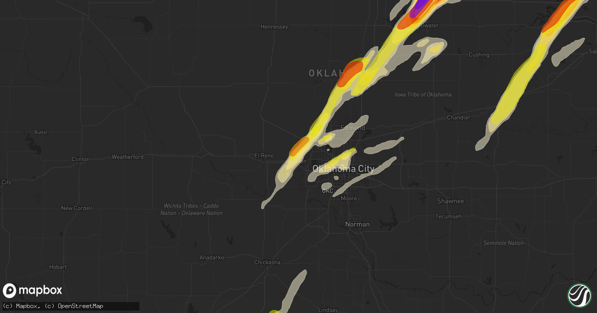 Hail map in Yukon, OK on November 19, 2025