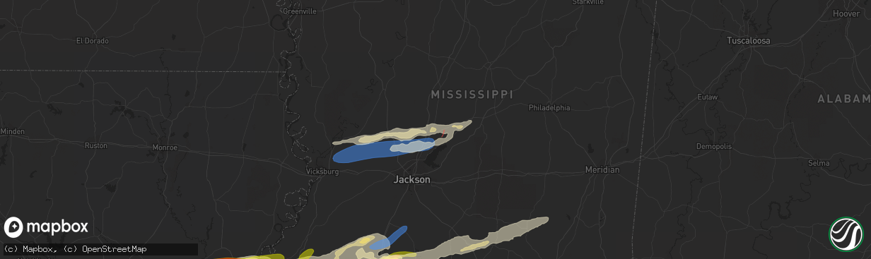 Hail map in Canton, MS on November 20, 2023