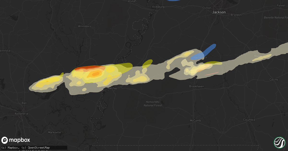Hail map in Fayette, MS on November 20, 2023