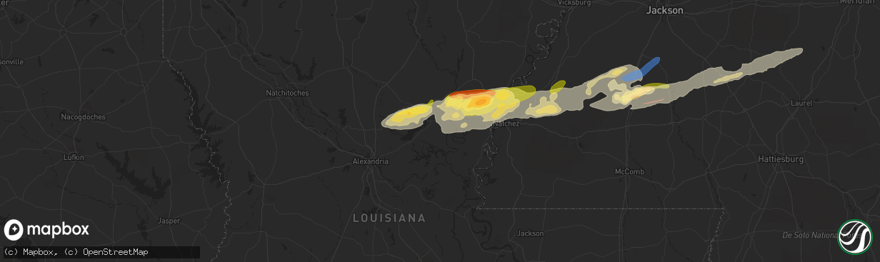 Hail map in Jonesville, LA on November 20, 2023