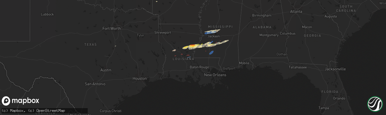 Hail map in Louisiana on November 20, 2023