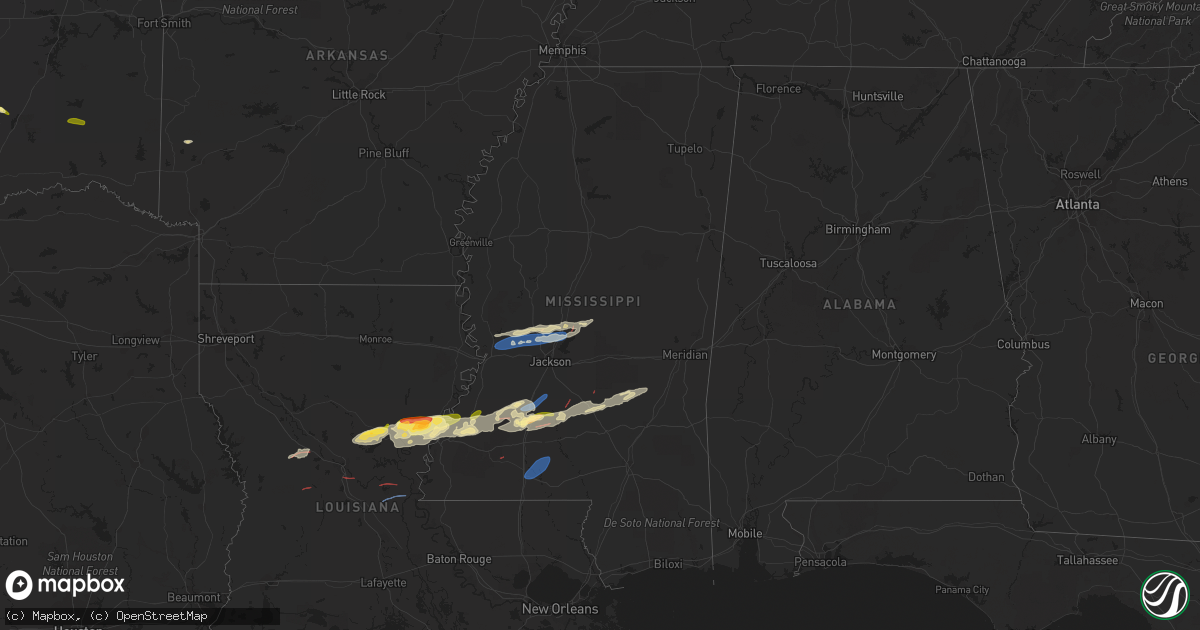 Hail map in Mississippi on November 20, 2023