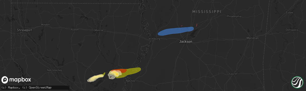 Hail map in Vicksburg, MS on November 20, 2023