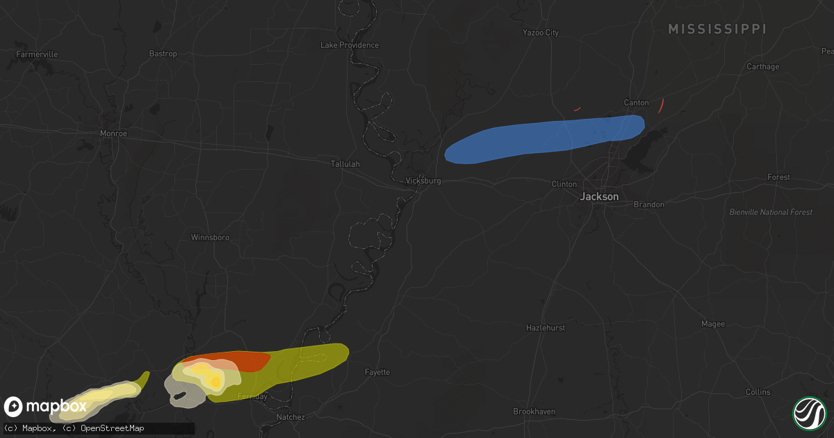 Hail map in Vicksburg, MS on November 20, 2023
