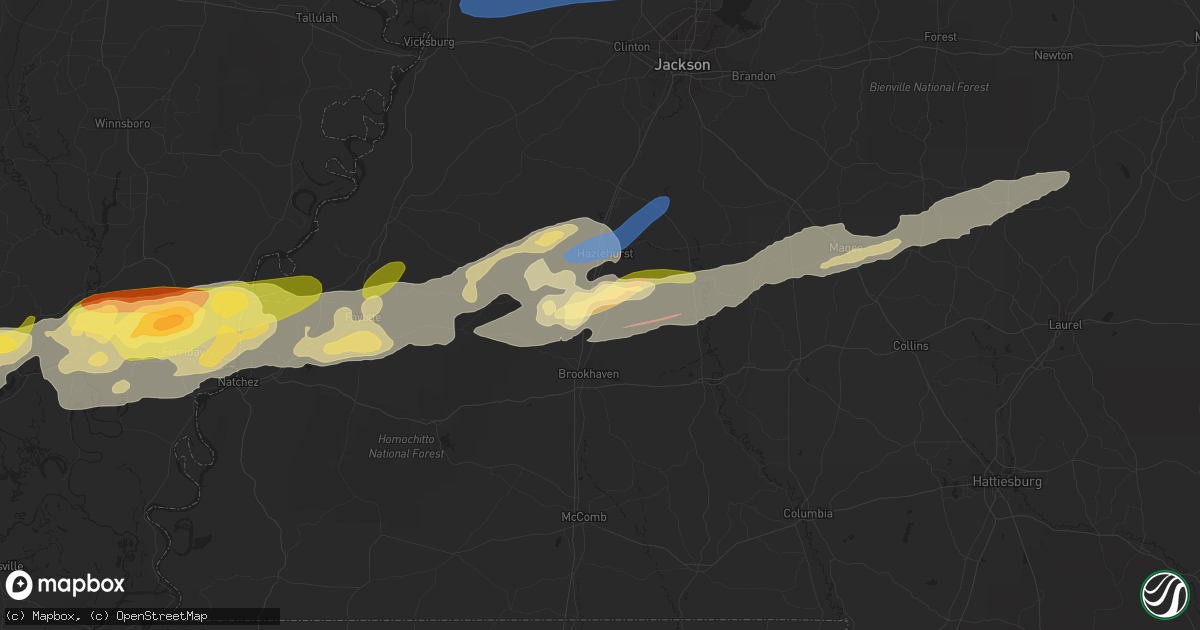 Hail map in Wesson, MS on November 20, 2023