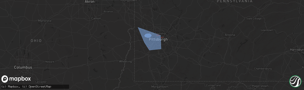 Hail map in Bridgeville, PA on November 20, 2024