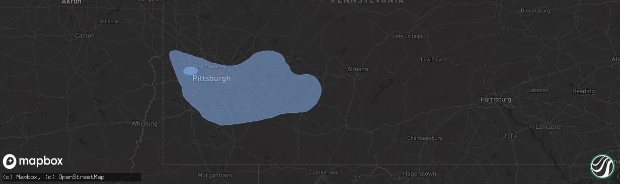 Hail map in Johnstown, PA on November 20, 2024