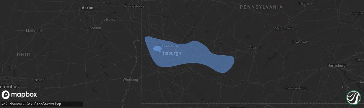 Hail map in Monroeville, PA on November 20, 2024