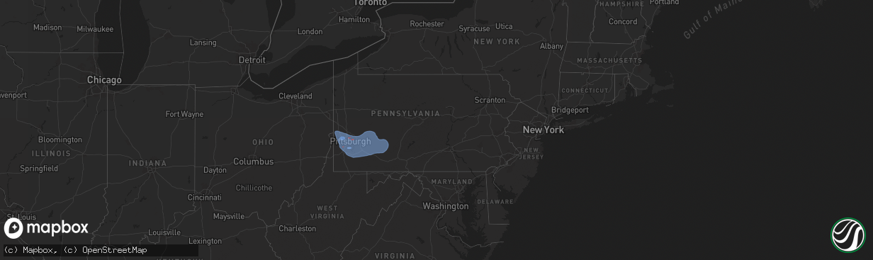 Hail map in Pennsylvania on November 20, 2024