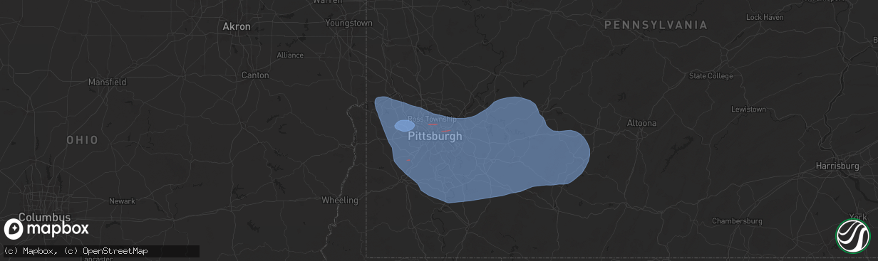 Hail map in Pittsburgh, PA on November 20, 2024