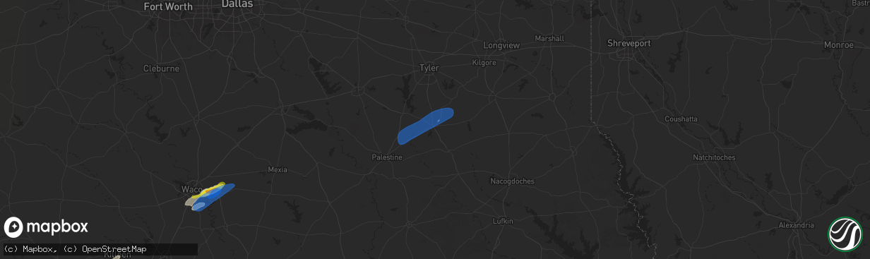 Hail map in Jacksonville, TX on November 20, 2025