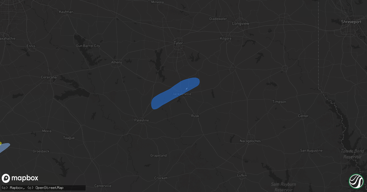 Hail map in Jacksonville, TX on November 20, 2025