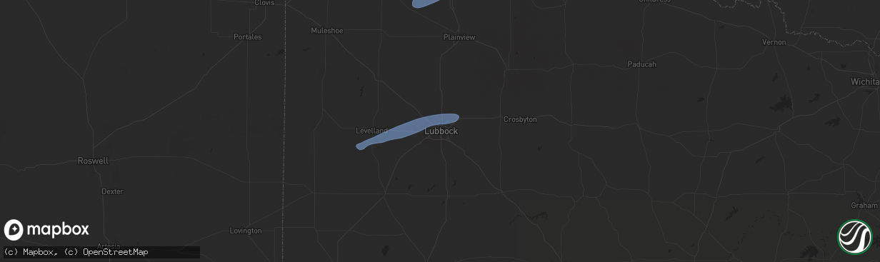 Hail map in Lubbock, TX on November 20, 2025