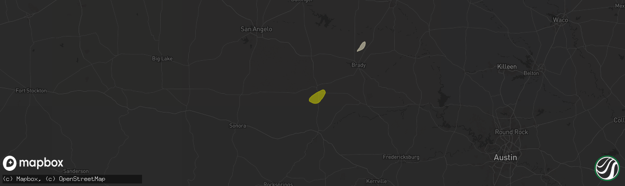 Hail map in Menard, TX on November 20, 2025