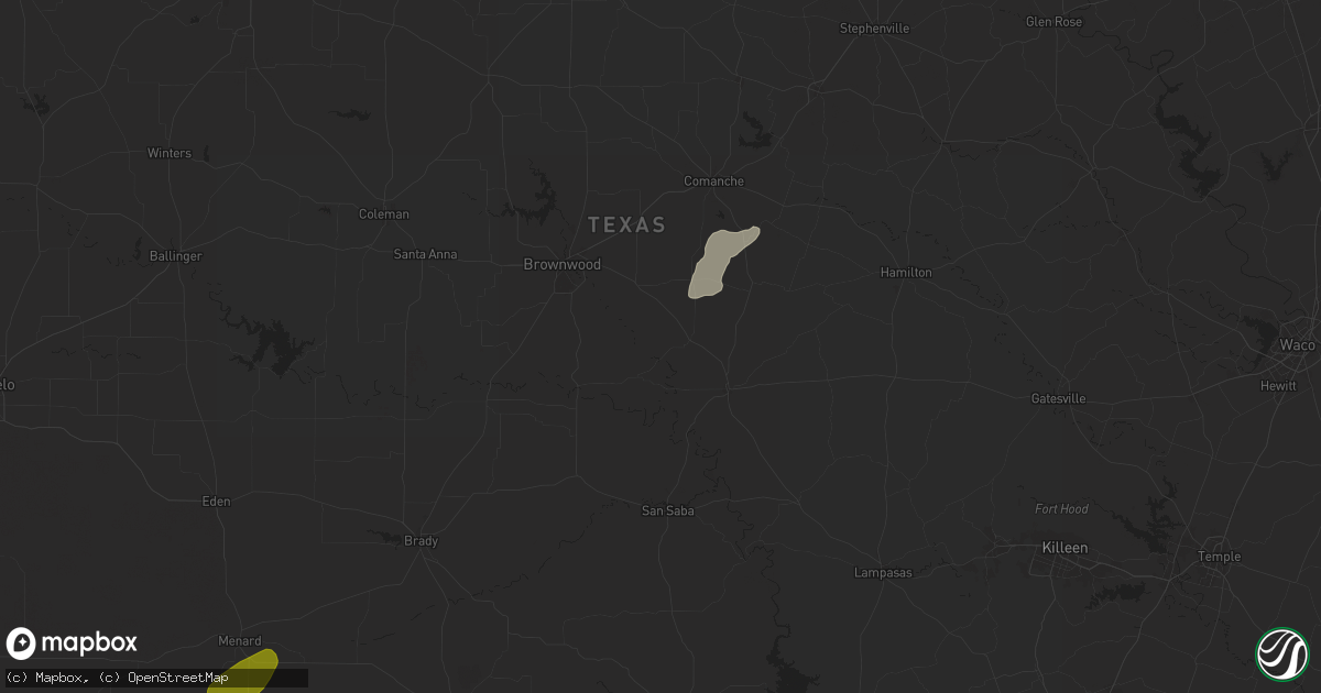 Hail map in Mullin, TX on November 20, 2025