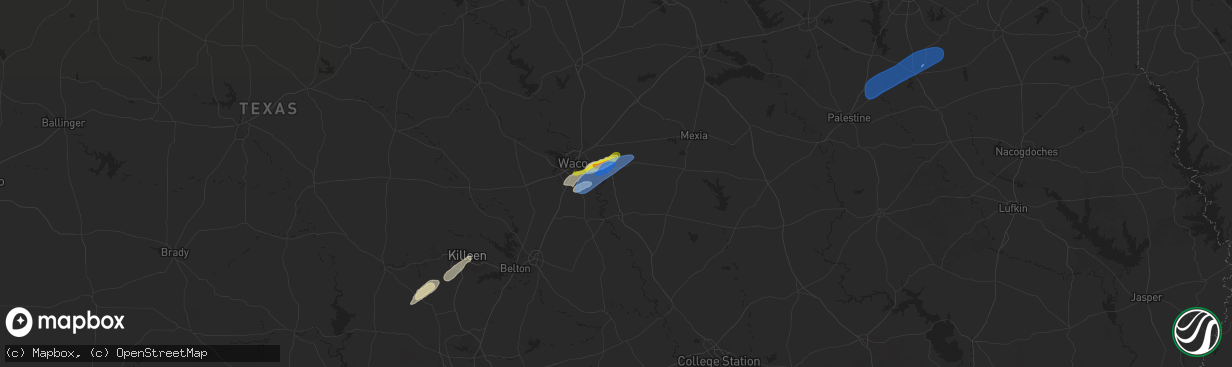 Hail map in Riesel, TX on November 20, 2025