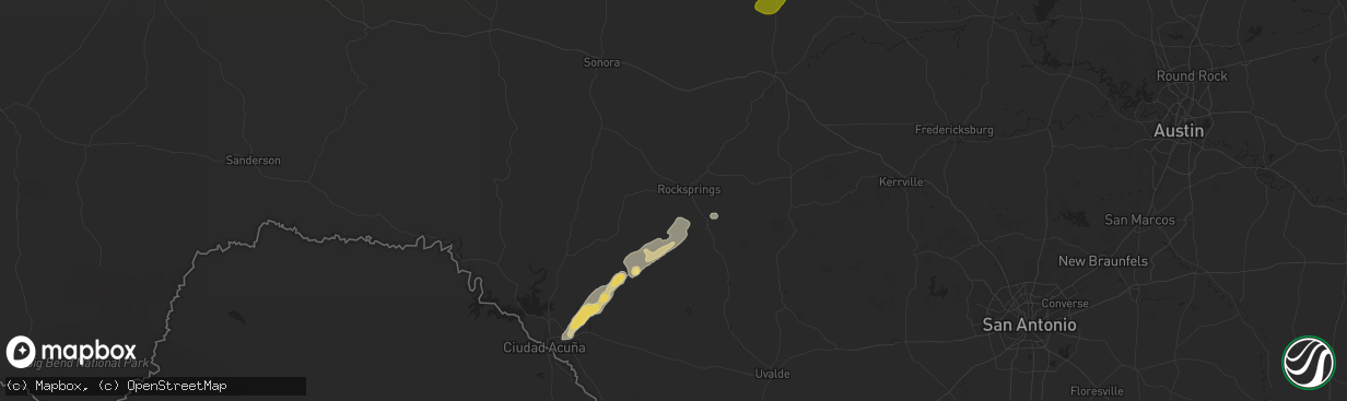 Hail map in Rocksprings, TX on November 20, 2025