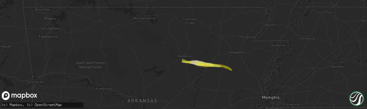Hail map in Batesville, AR on November 21, 2021