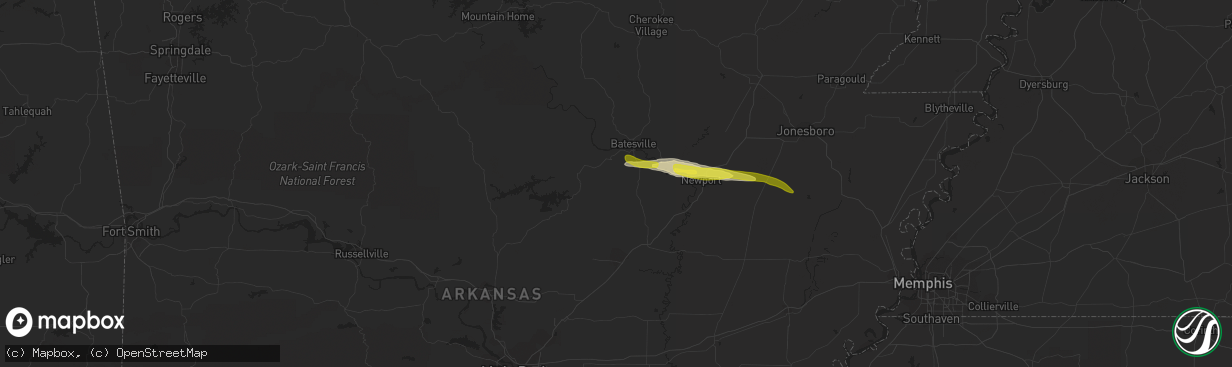 Hail map in Floral, AR on November 21, 2021