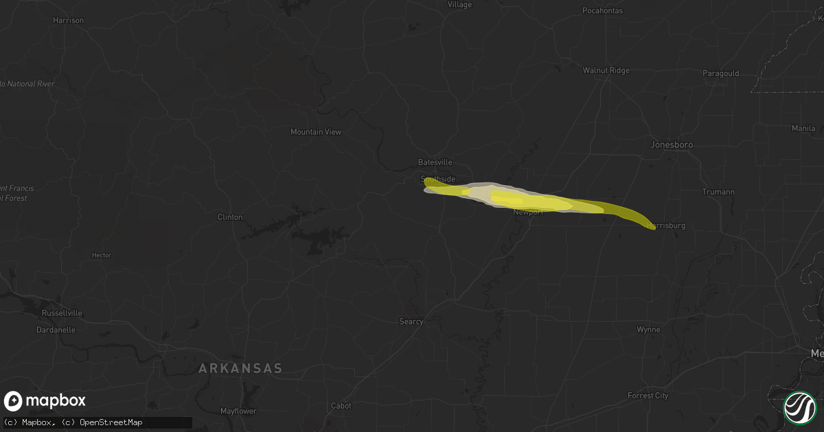 Hail map in Floral, AR on November 21, 2021