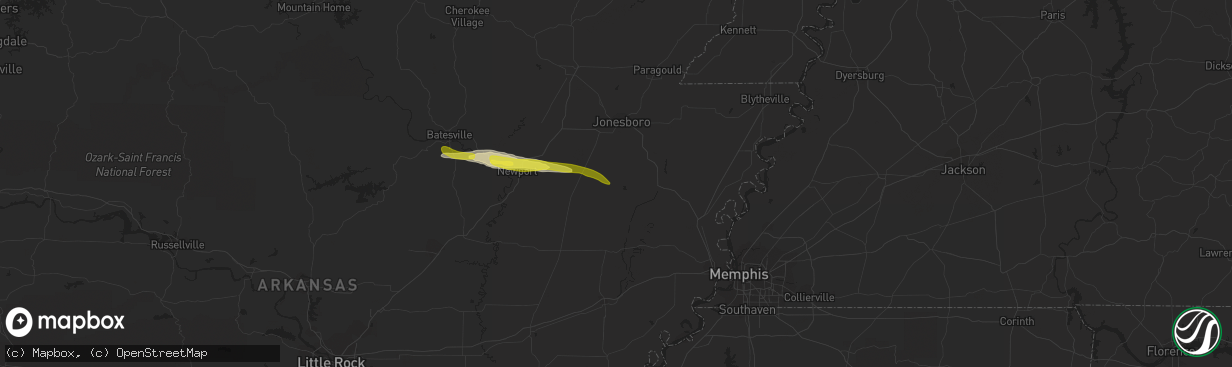 Hail map in Harrisburg, AR on November 21, 2021