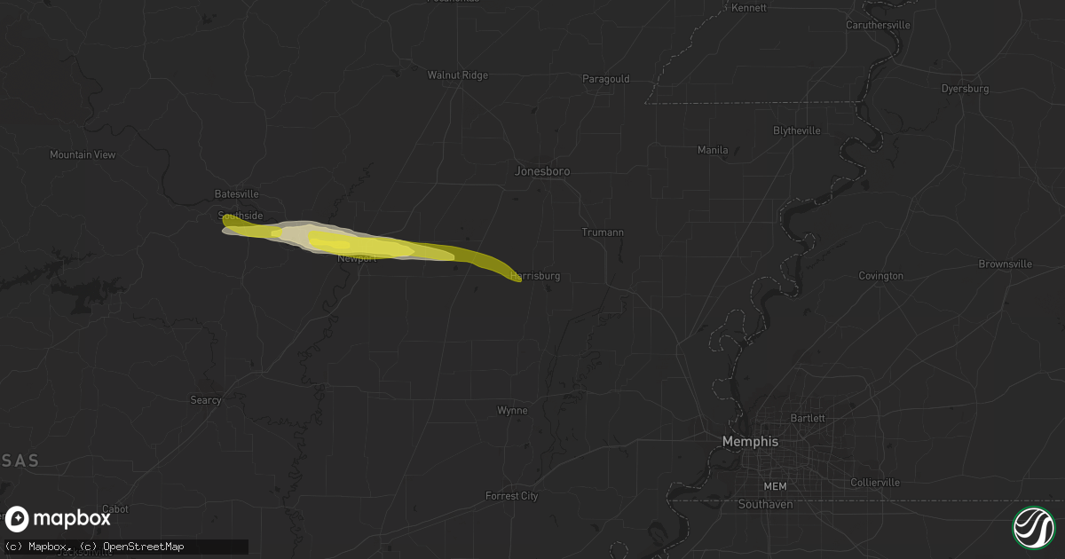 Hail map in Harrisburg, AR on November 21, 2021