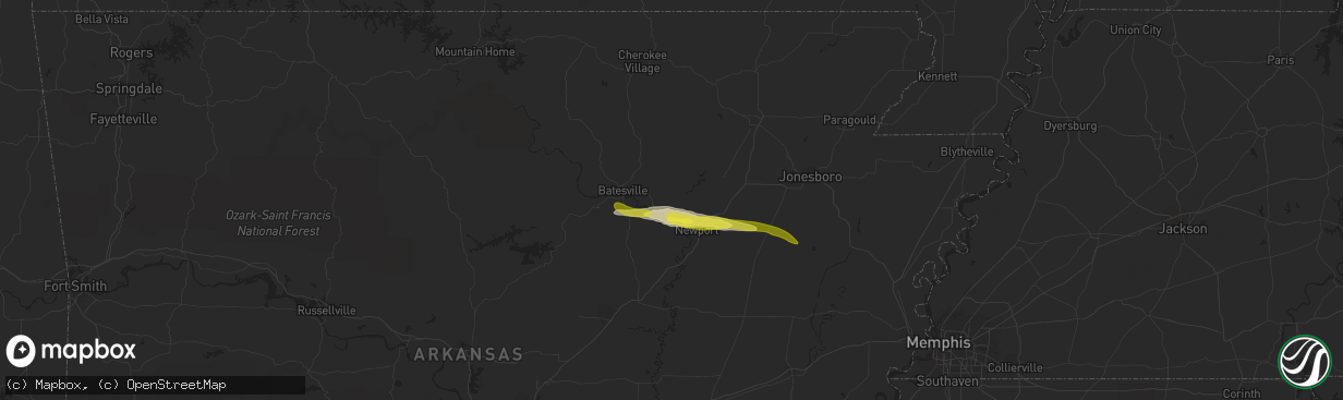 Hail map in Newark, AR on November 21, 2021