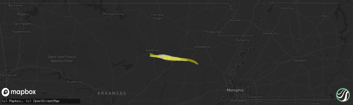 Hail map in Tuckerman, AR on November 21, 2021