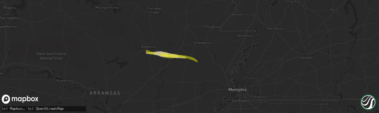 Hail map in Weiner, AR on November 21, 2021