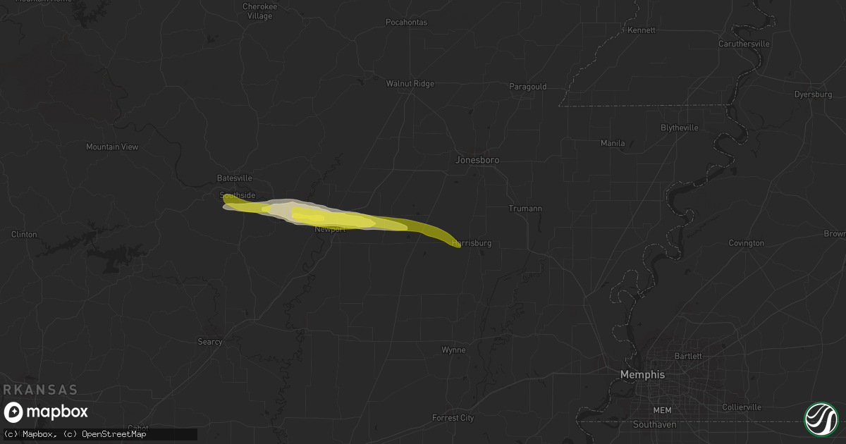 Hail map in Weiner, AR on November 21, 2021