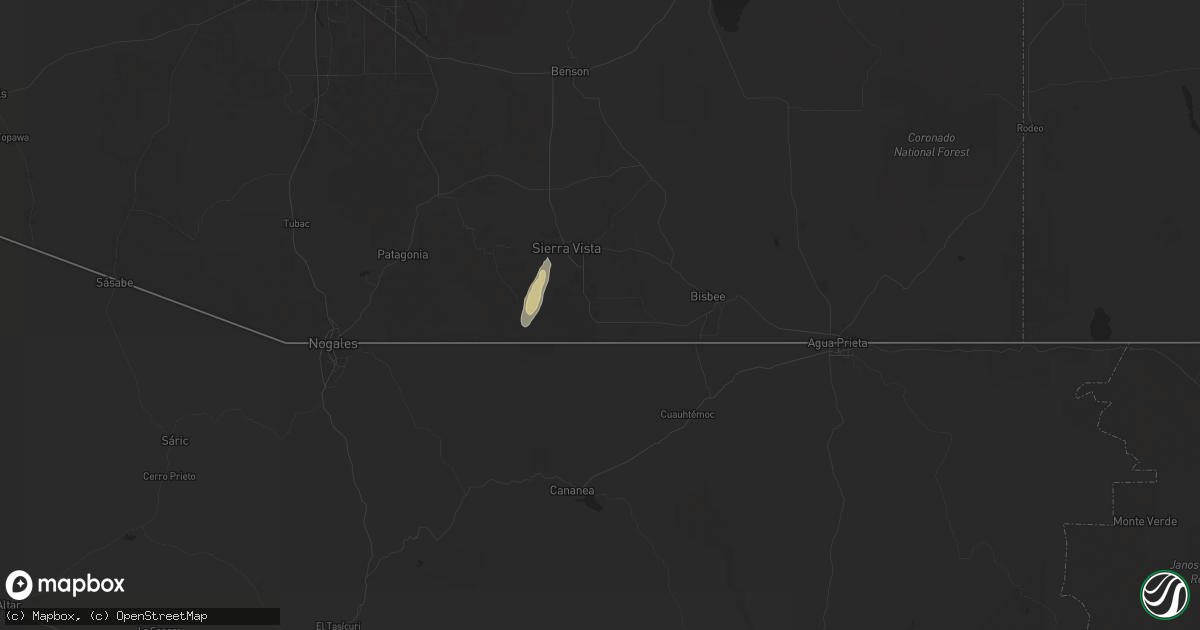 Hail map in Hereford, AZ on November 22, 2025