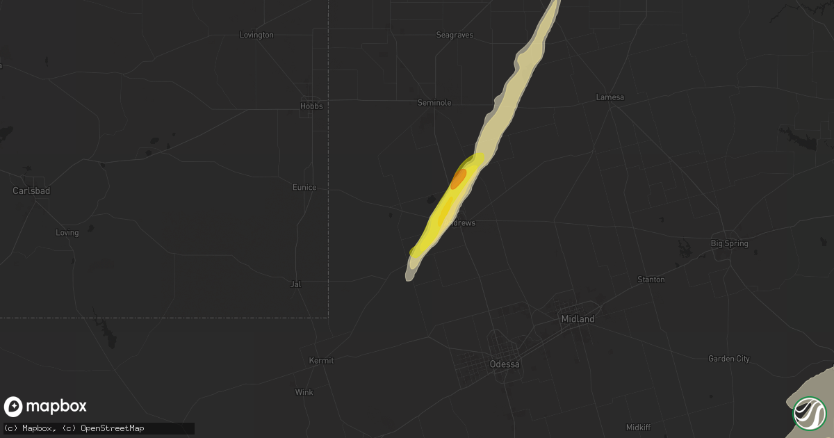Hail map in Andrews, TX on November 23, 2025