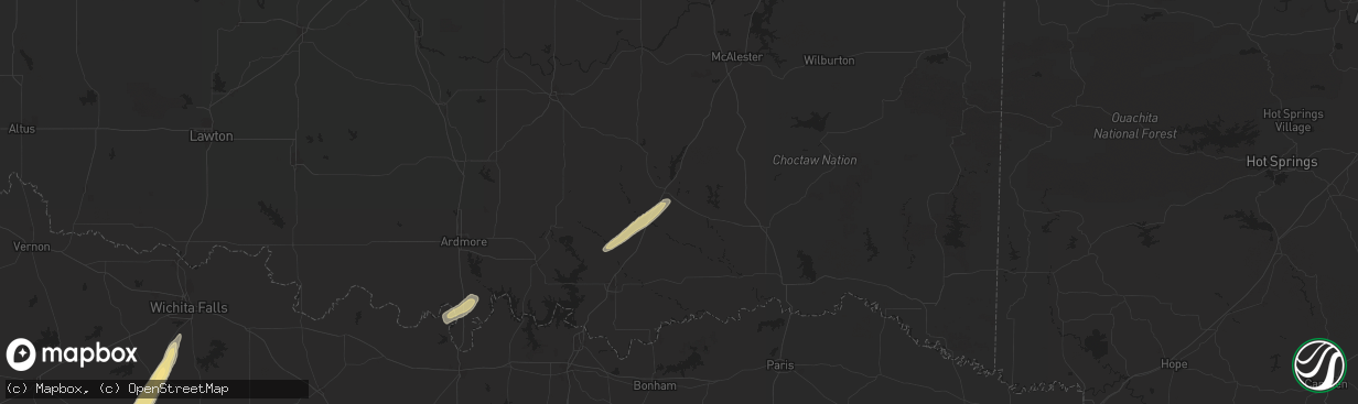 Hail map in Atoka, OK on November 23, 2025