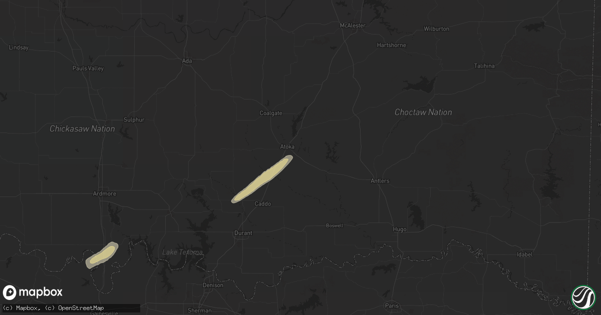 Hail map in Atoka, OK on November 23, 2025