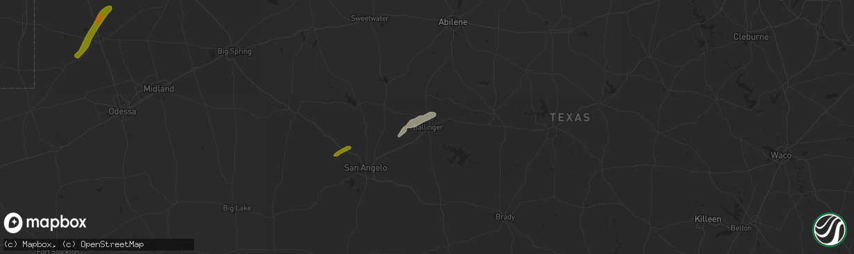 Hail map in Ballinger, TX on November 23, 2025