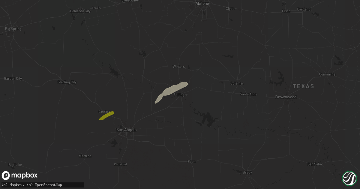Hail map in Ballinger, TX on November 23, 2025