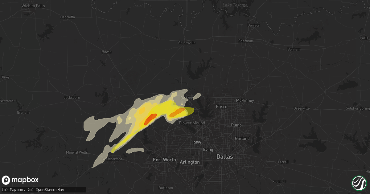 Hail map in Denton, TX on November 23, 2025