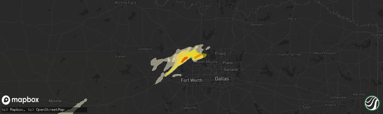 Hail map in Justin, TX on November 23, 2025