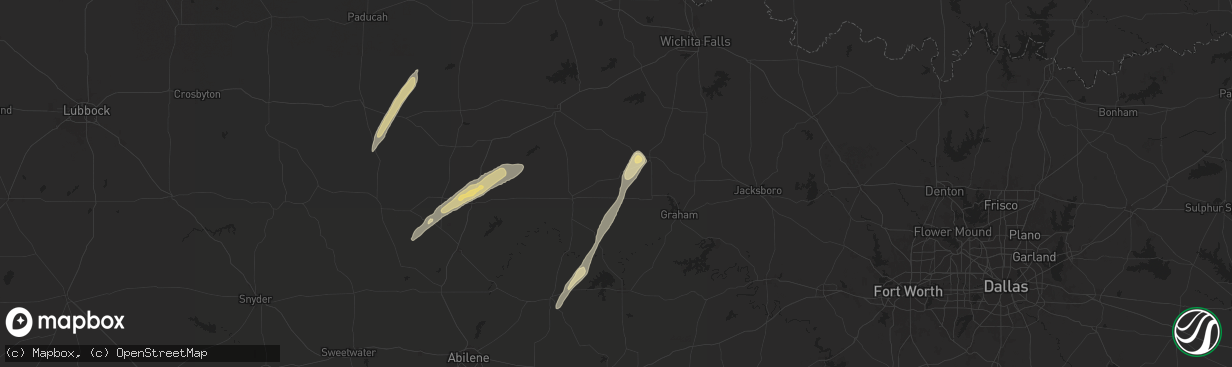 Hail map in Newcastle, TX on November 23, 2025