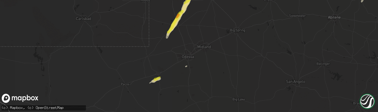 Hail map in Odessa, TX on November 23, 2025