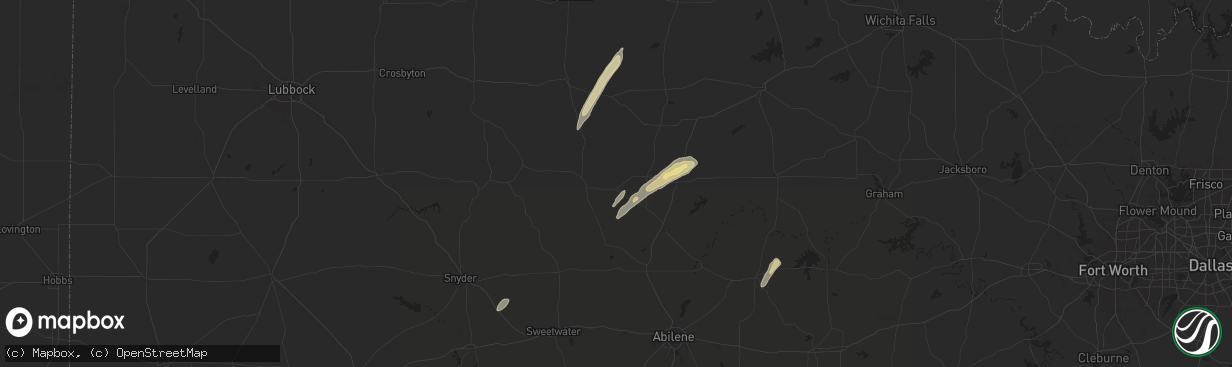 Hail map in Old Glory, TX on November 23, 2025