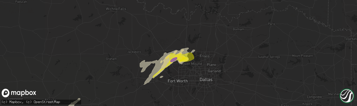 Hail map in Ponder, TX on November 23, 2025