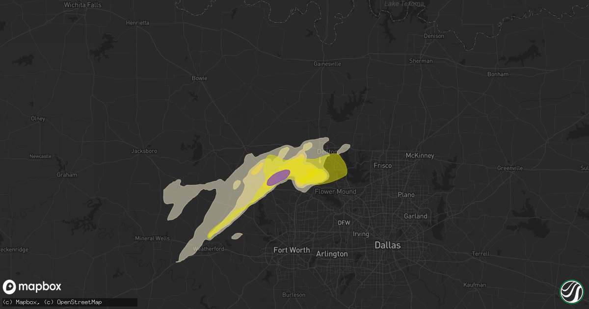 Hail map in Ponder, TX on November 23, 2025