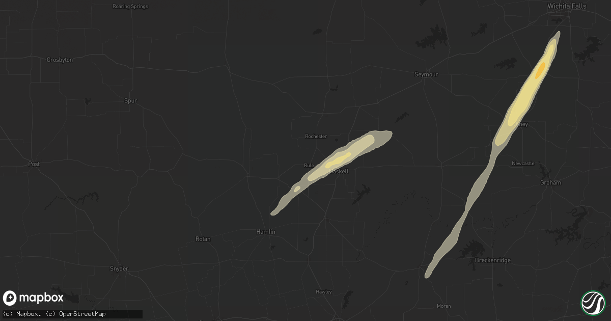 Hail map in Rule, TX on November 23, 2025