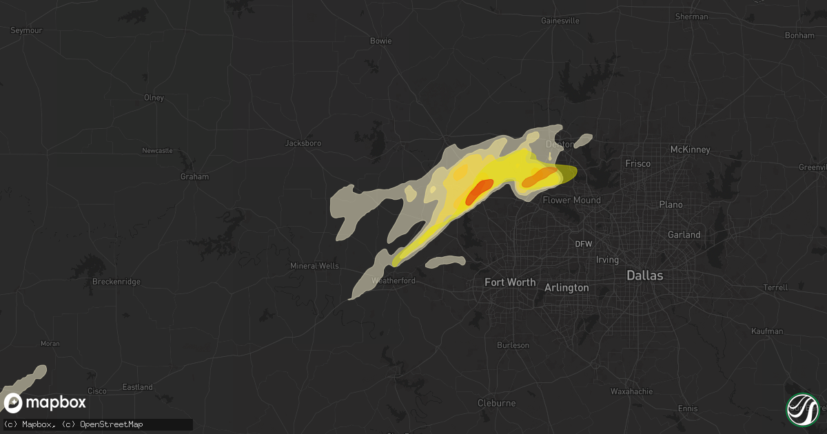 Hail map in Springtown, TX on November 23, 2025