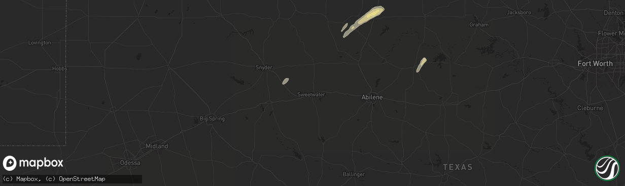 Hail map in Sweetwater, TX on November 23, 2025