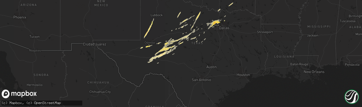 Hail map in Texas on November 23, 2025