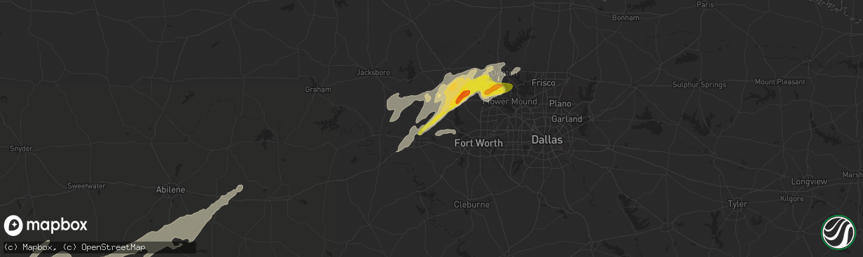 Hail map in Weatherford, TX on November 23, 2025