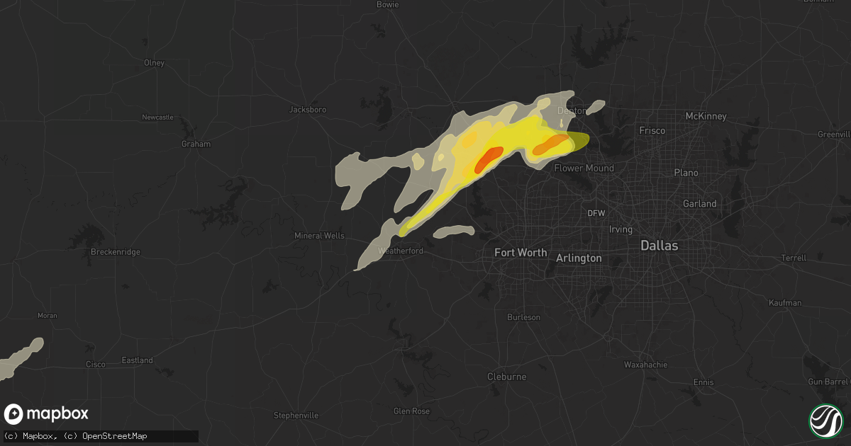 Hail map in Weatherford, TX on November 23, 2025