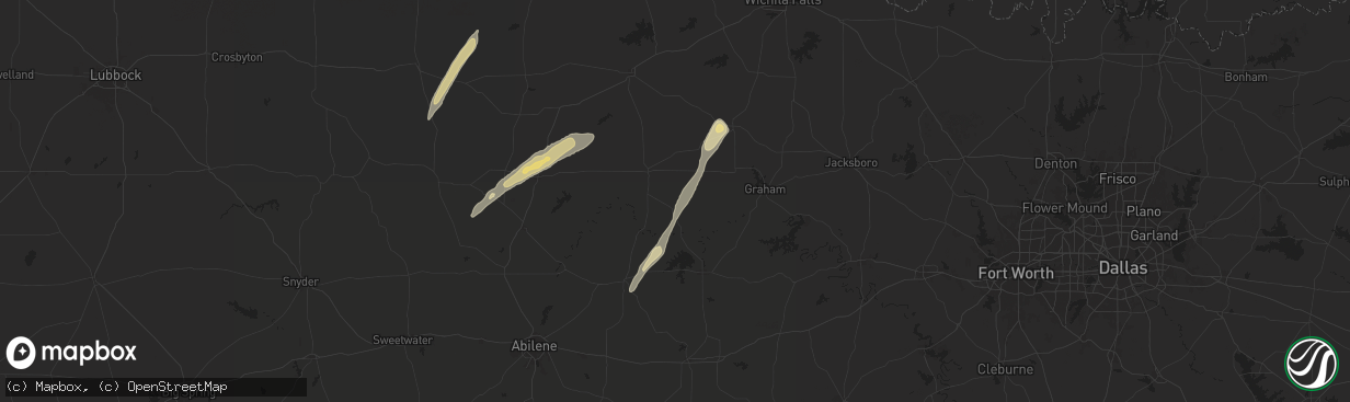 Hail map in Woodson, TX on November 23, 2025